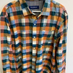 Tommy Bahama Orange Teal Pink Cream Plaid Button-Down Shirt